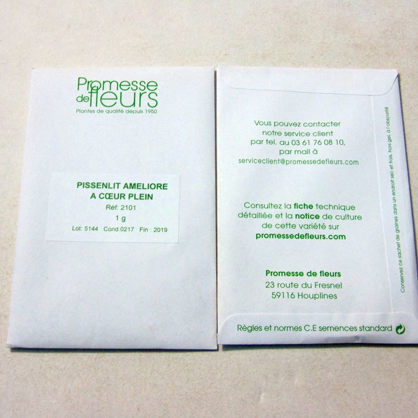 Exemplo de amostra de Pissenlit amélioré à Coeur Plein per pack of 1200 seeds (1g) tal como entregue