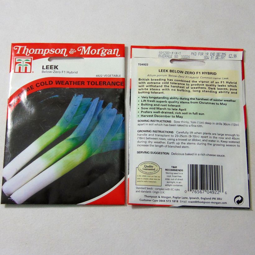 Exemplo de amostra de Poireau Below-Zero F1 die Tüte mit 50 Samen tal como entregue