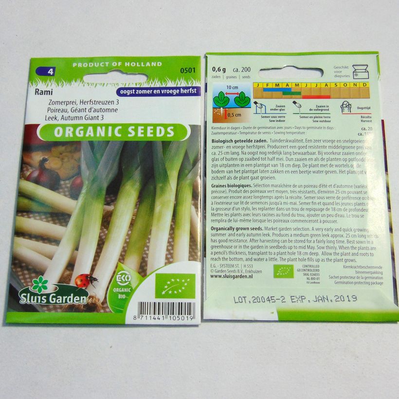 Exemplo de amostra de Poireau Géant d’automne 3 Rami Bio - Allium porrum die Tüte mit 200 Samen tal como entregue