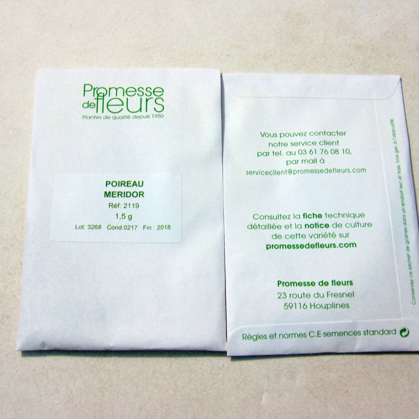 Exemplo de amostra de Poireau Méridor - Allium porrum die Tüte mit 250 Samen (1g) tal como entregue