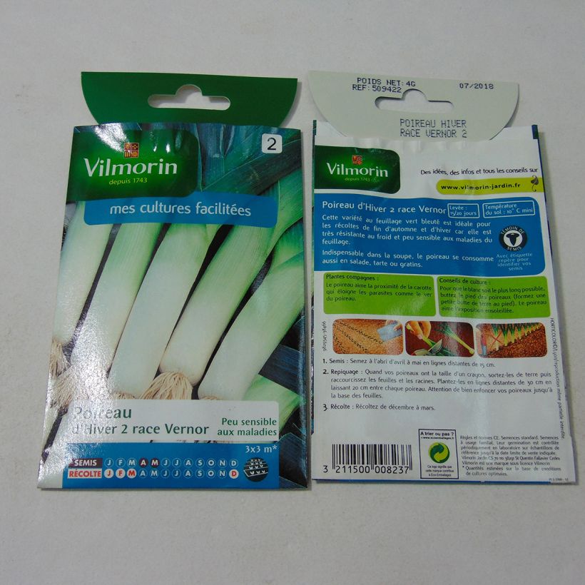 Exemplo de amostra de Poireau d'hiver 2 race Vernor (Création Vilmorin) - Vilmorin die Tüte mit 1000 Samen (4g) tal como entregue
