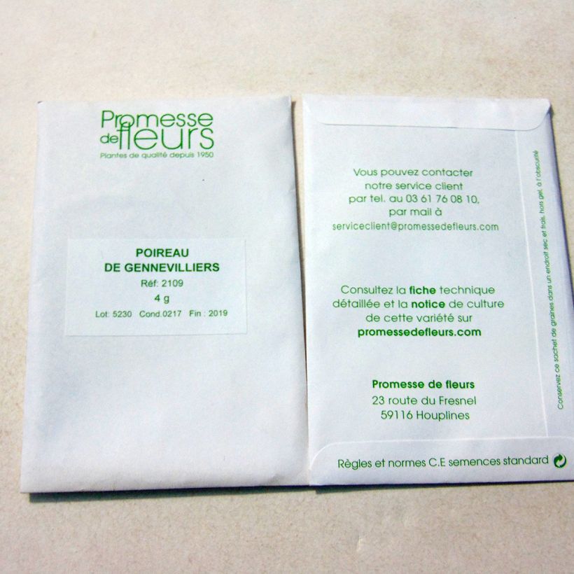 Exemplo de amostra de Poireau de Gennevilliers - Allium porrum die Tüte mit 1000 Samen (4g) tal como entregue