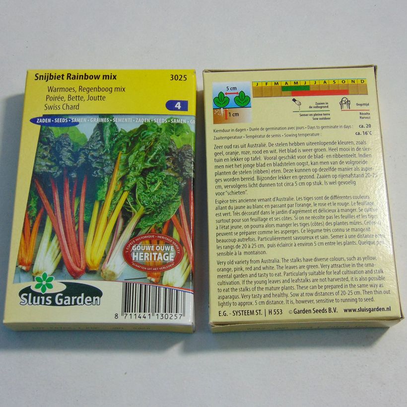 Exemplo de amostra de Poirée Rainbow mix - Blette Arc-en-ciel - Beta vulgaris per pack of 400 seeds (15g) tal como entregue