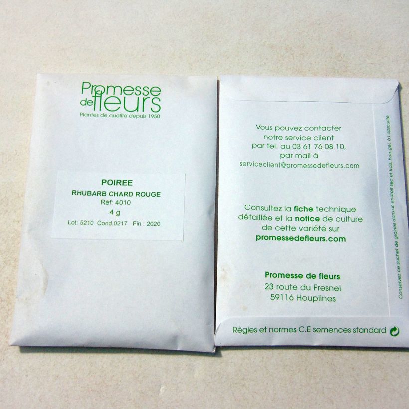 Exemplo de amostra de Poirée Rhubarb Chard à carde rouge - Beta vulgaris die Tüte mit 150 Samen (4g) tal como entregue
