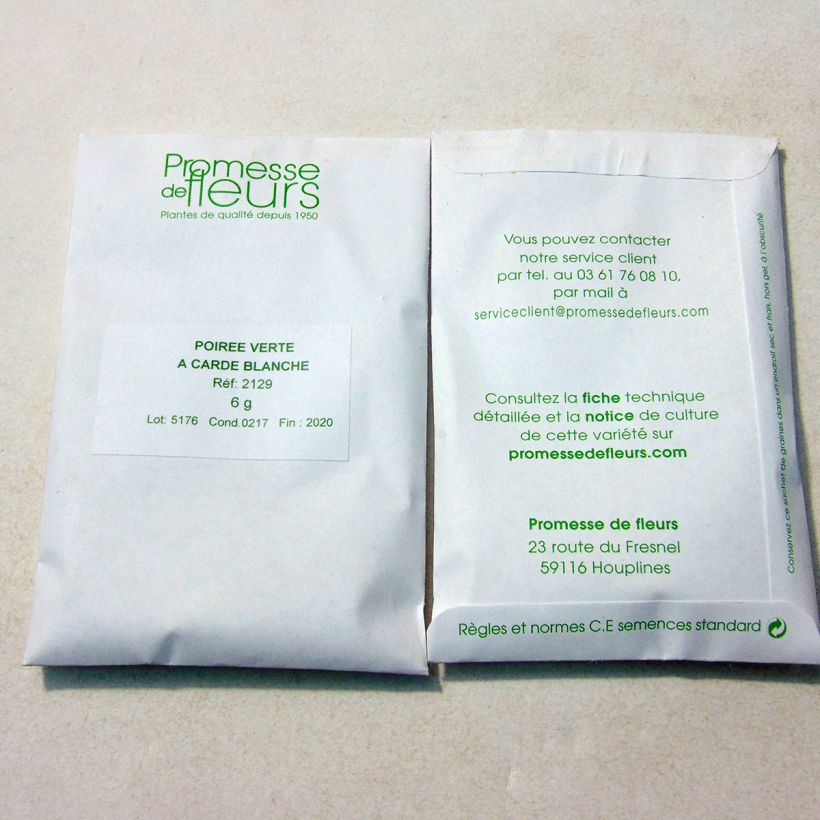 Exemplo de amostra de Poirée verte à Carde Blanche - Blette - Beta vulgaris per pack of 250 seeds (6g) tal como entregue