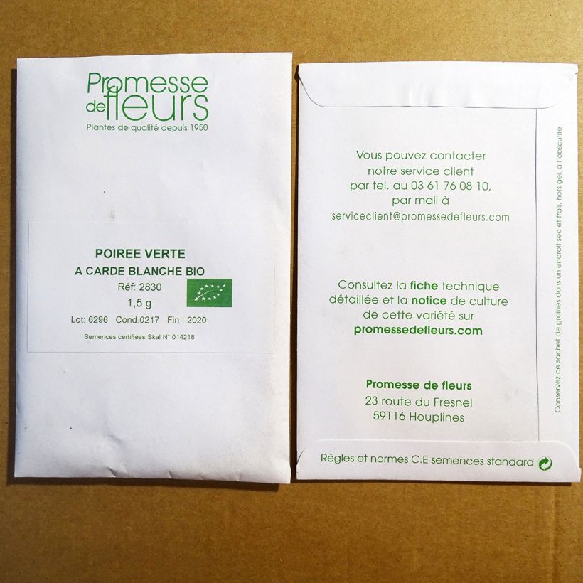 Exemplo de amostra de Poirée verte à carde blanche 3 Bio  die Tüte mit 120 Samen (3g) tal como entregue