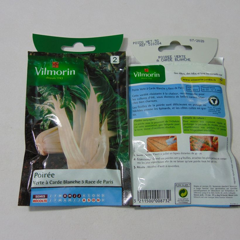 Exemplo de amostra de Poirée verte à carde blanche 3 race Paris - Vilmorin per pack of 200 seeds (5g) tal como entregue