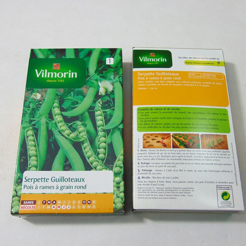 Exemplo de amostra de Pois à rames Serpette Guilloteaux à grains ronds - Vilmorin die Tüte mit 600 Samen (200g) tal como entregue