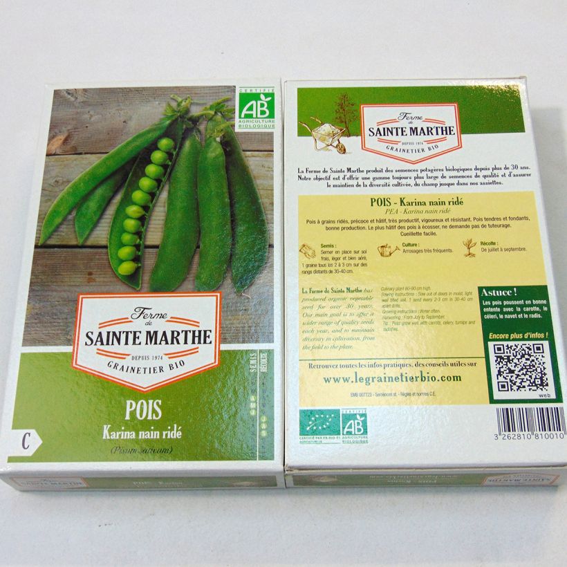 Exemplo de amostra de Pois nain Karina Bio - Ferme de Sainte Marthe per pack of 240 seeds (80g) tal como entregue
