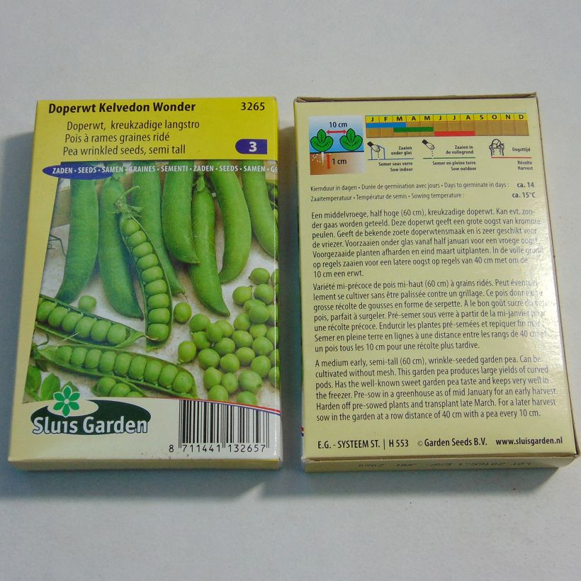 Exemplo de amostra de Pois nain Merveille de Kelvedon (Kelvedon Wonder) - Pisum sativum die Tüte mit 300 Samen (100g) tal como entregue