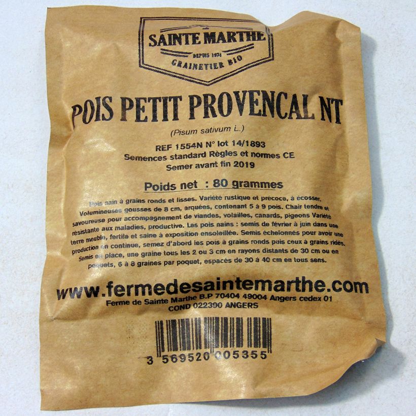 Exemplo de amostra de Pois nain Petit Provençal NT - Ferme de Sainte Marthe die Tüte mit 240 Samen (80g) tal como entregue