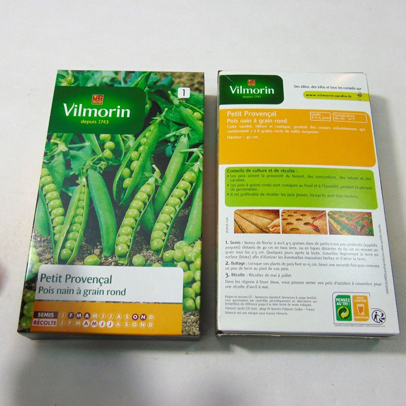 Exemplo de amostra de Pois nain Petit Provençal à grain rond - Vilmorin die Tüte mit 800 Samen tal como entregue