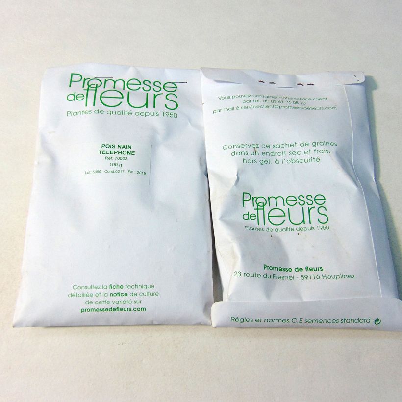 Exemplo de amostra de Pois nain Téléphone à grains ridés  - Pisum sativum o saco de 250-350 sementes aproximadamente (100g) tal como entregue