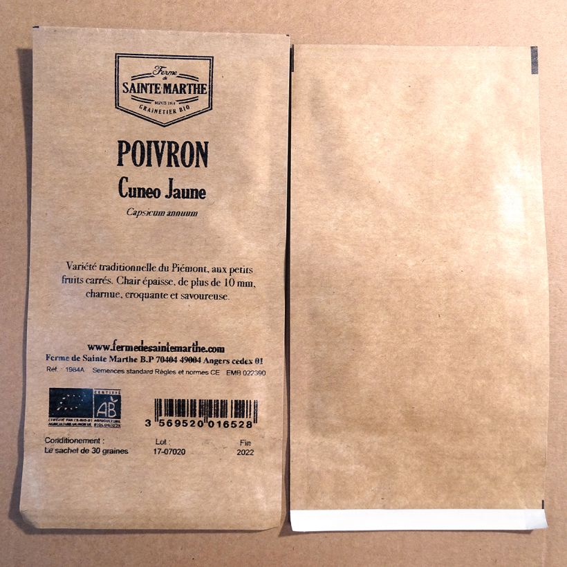 Exemplo de amostra de Poivron Cuneo Jaune Bio - Ferme de Sainte Marthe per pack of 30 seeds tal como entregue