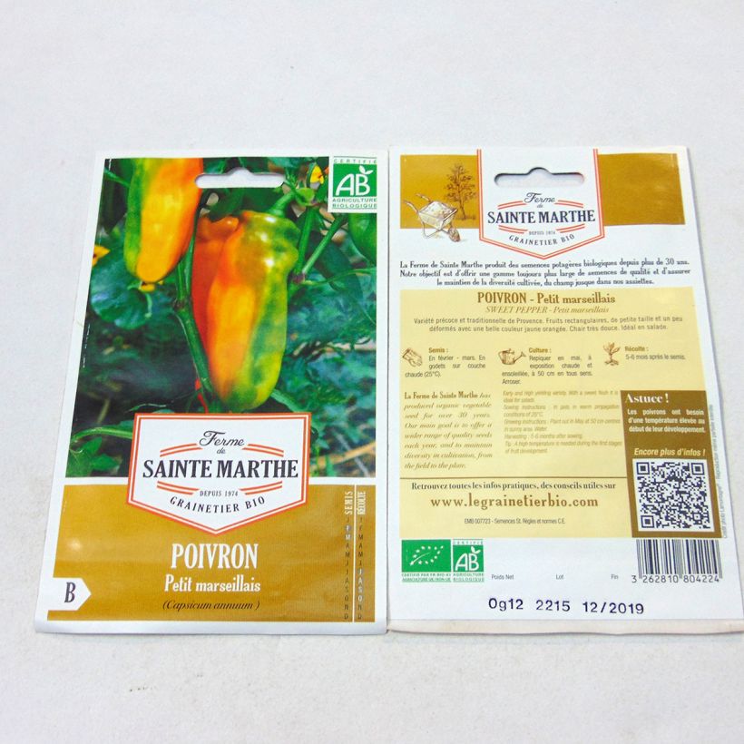 Exemplo de amostra de Poivron Petit Marseillais Bio - Ferme de Sainte Marthe per pack of 15 seeds tal como entregue