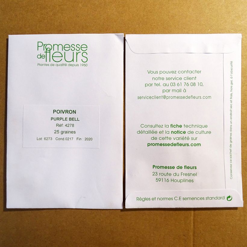 Exemplo de amostra de Poivron Purple Bell o saco de 25 sementes aproximadamente tal como entregue