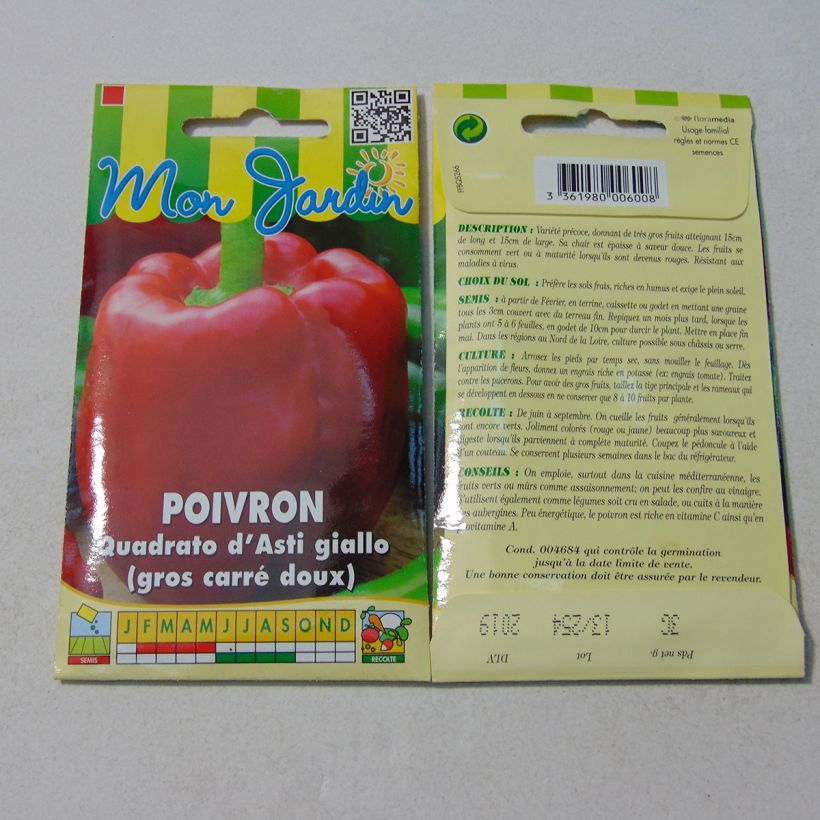 Exemplo de amostra de Poivron Quadrato d'Asti Giallo - Gros carré doux - Capsicum annuum per pack of 360 seeds (3g) tal como entregue
