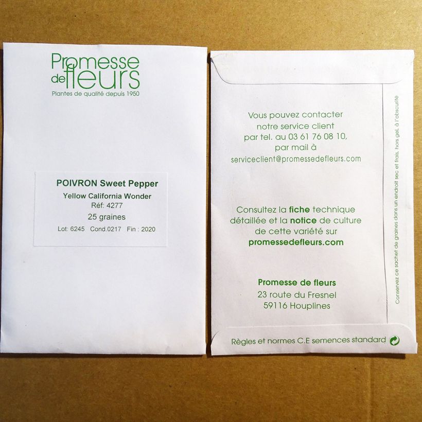Exemplo de amostra de Poivron jaune Yellow California Wonder o saco de 50 sementes aproximadamente (0,2g) tal como entregue