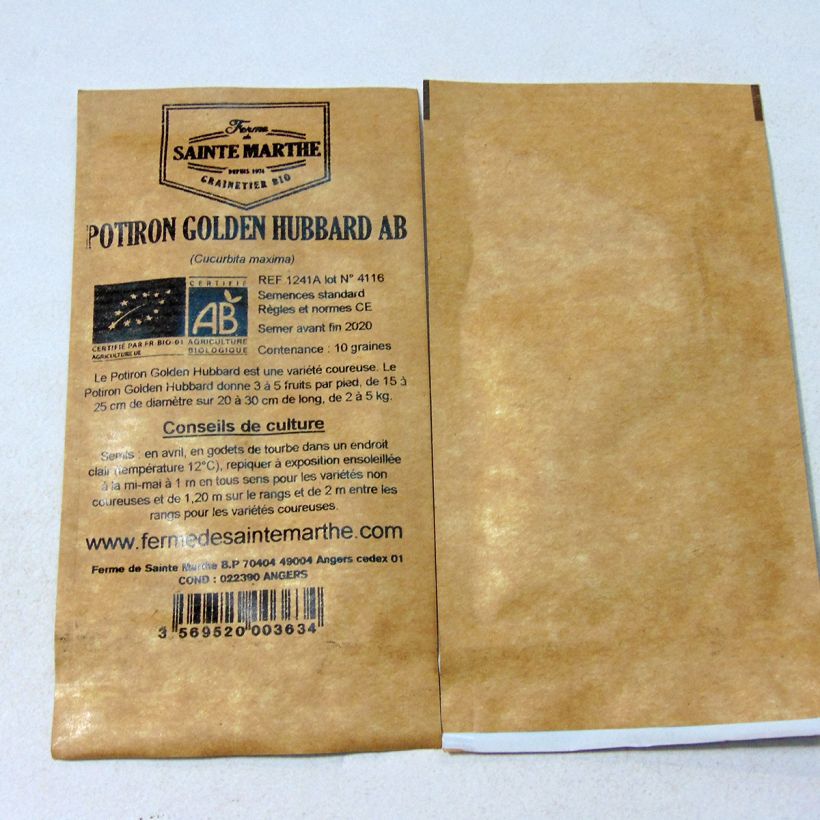 Exemplo de amostra de Potiron Golden Hubbard Bio - Ferme de Sainte Marthe per pack of 10 seeds (2g) tal como entregue