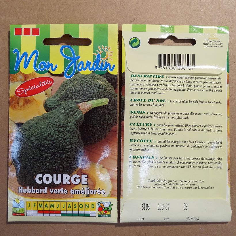 Exemplo de amostra de Potiron Green Hubbard - Cucurbita maxima per pack of 18 seeds (3g) tal como entregue