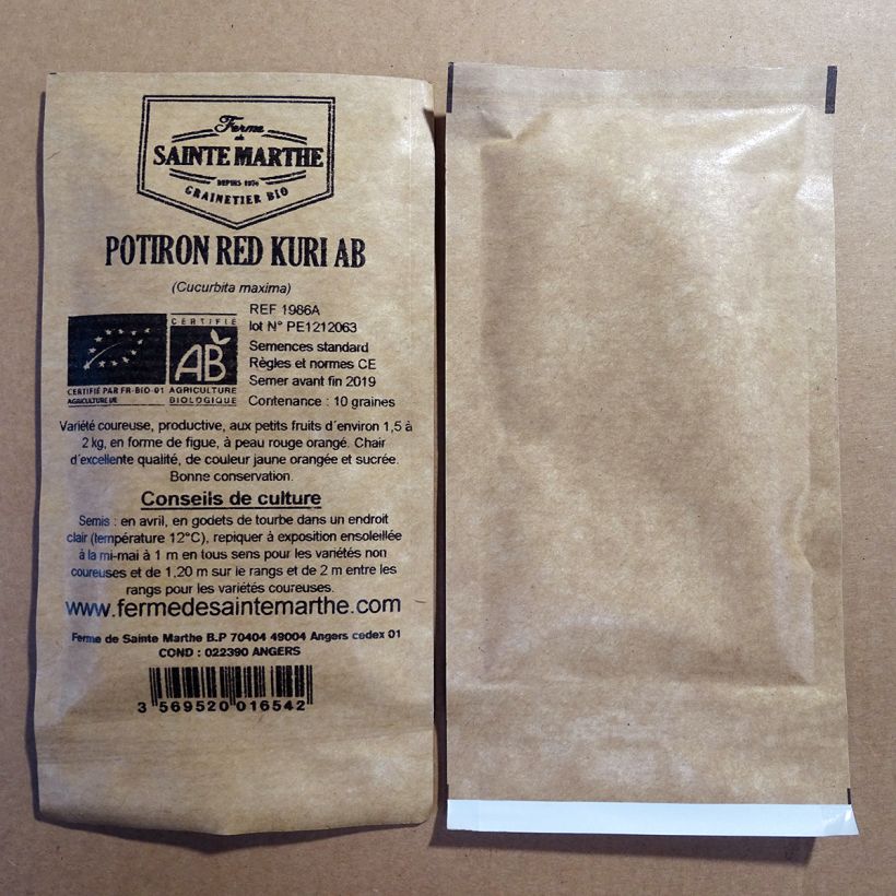 Exemplo de amostra de Potiron Red Kuri Bio - Ferme de Sainte Marthe per pack of 15 seeds tal como entregue