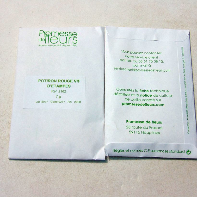 Exemplo de amostra de Potiron rouge vif d'Etampes - Cucurbita maxima per pack of 20 seeds (7g) tal como entregue
