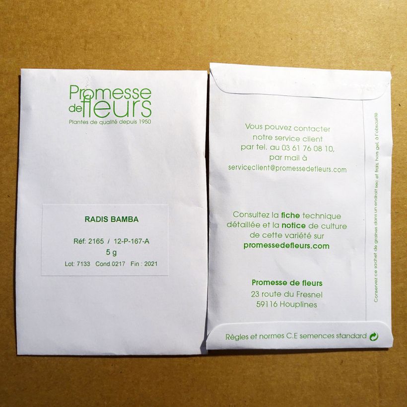 Exemplo de amostra de Radis Bamba - Raphanus sativus per pack of 500 seeds (5g) tal como entregue