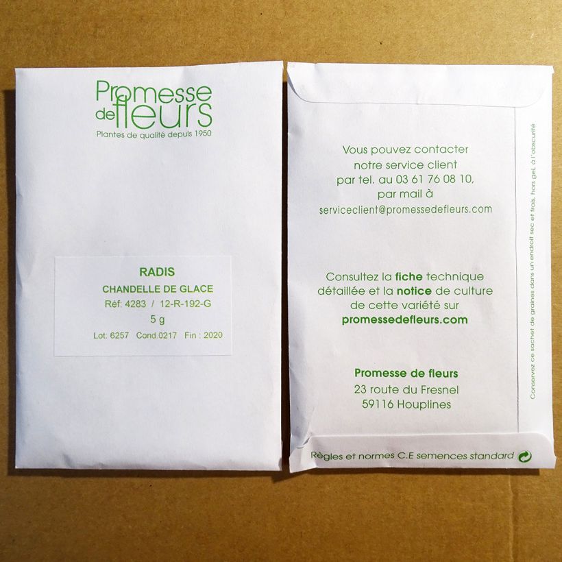 Exemplo de amostra de Radis Chandelle de Glace o saco de 450 sementes aproximadamente (5g) tal como entregue