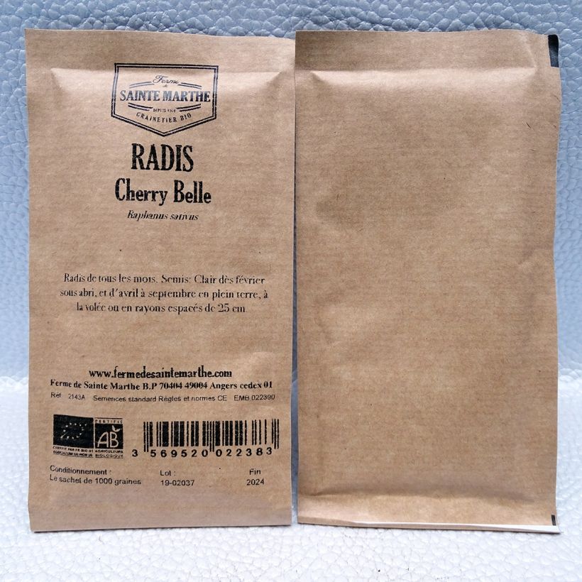 Exemplo de amostra de Radis Cherry Belle Bio - Ferme de Sainte Marthe per pack of 1000 seeds tal como entregue