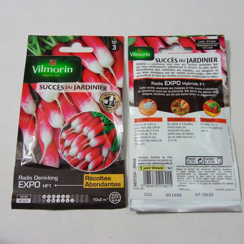 Exemplo de amostra de Radis Expo F1 - Vilmorin die Tüte mit 800 Samen (10g) tal como entregue