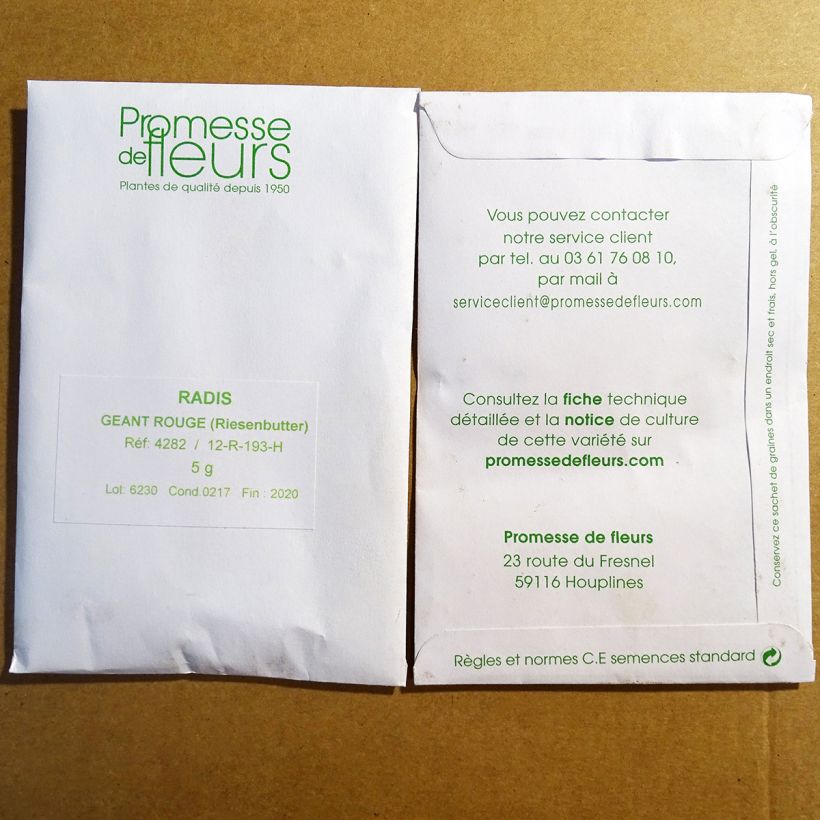 Exemplo de amostra de Radis Géant rouge - Riesenbutter die Tüte mit 500 Samen (5g) tal como entregue