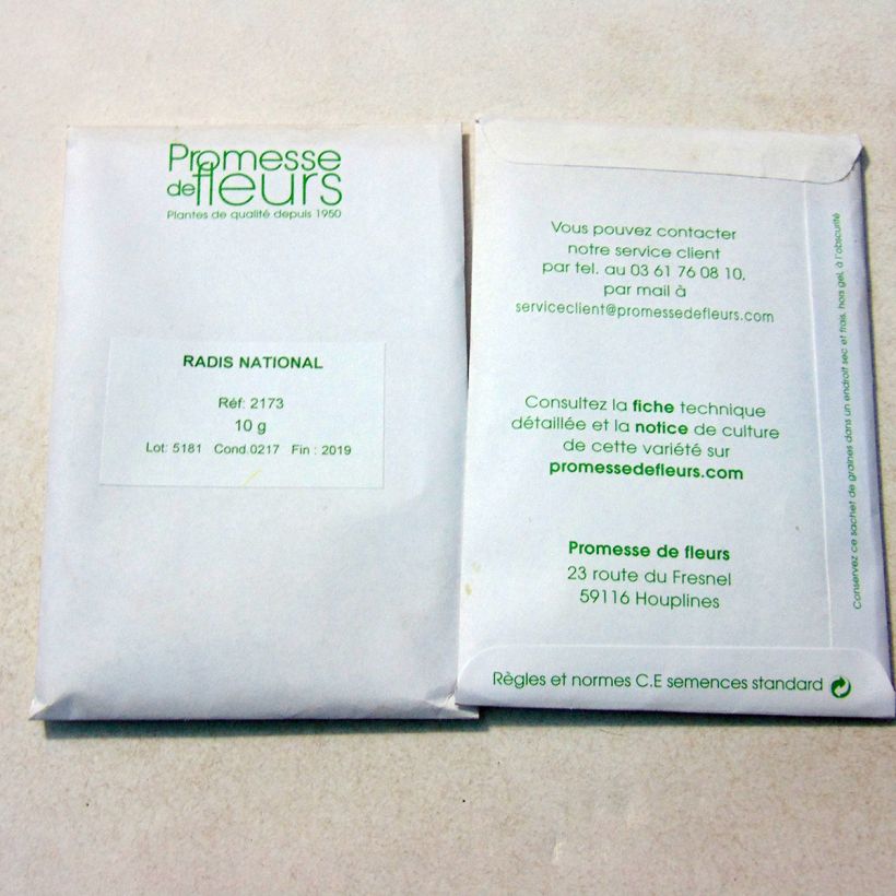 Exemplo de amostra de Radis National - Raphanus sativus per pack of 1000 seeds (10g) tal como entregue