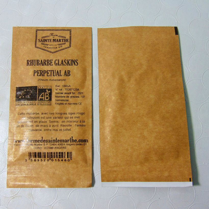 Exemplo de amostra de Rhubarbe Glaskins Perpetual Bio - Ferme de Sainte-Marthe o saco de 50 sementes aproximadamente tal como entregue