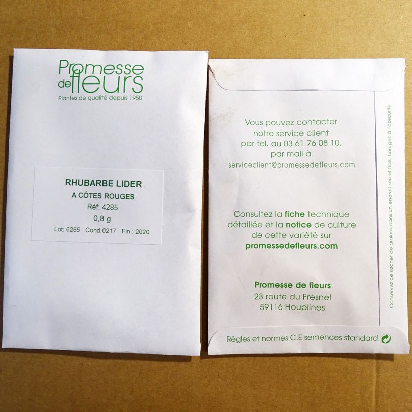 Exemplo de amostra de Rhubarbe Lider à côtes rouges o saco de 40-50 sementes aproximadamente (0,8g) tal como entregue