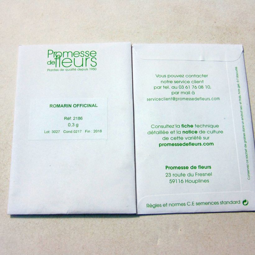 Exemplo de amostra de Romarin officinal - Rosmarinus officinalis - Graines die Tüte mit 200 Samen (0,3g) tal como entregue