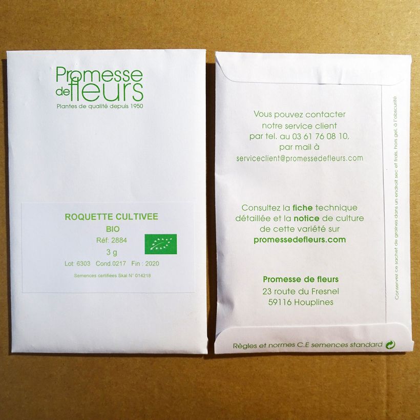 Exemplo de amostra de Roquette cultivée Bio die Tüte mit 1000 Samen (3g) tal como entregue