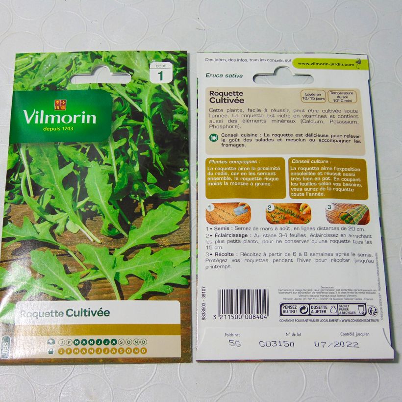 Exemplo de amostra de Roquette cultivée - Vilmorin per pack of 2750 seeds (5g) tal como entregue