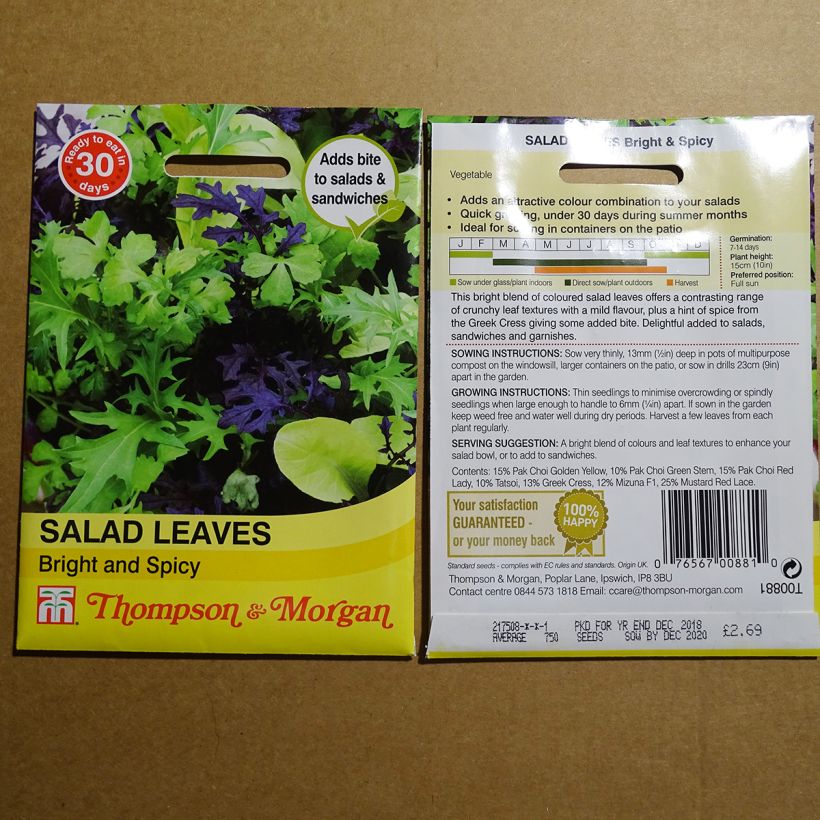 Exemplo de amostra de Salades à couper Bright and Spicy - Mesclun die Tüte mit 1000 Samen tal como entregue