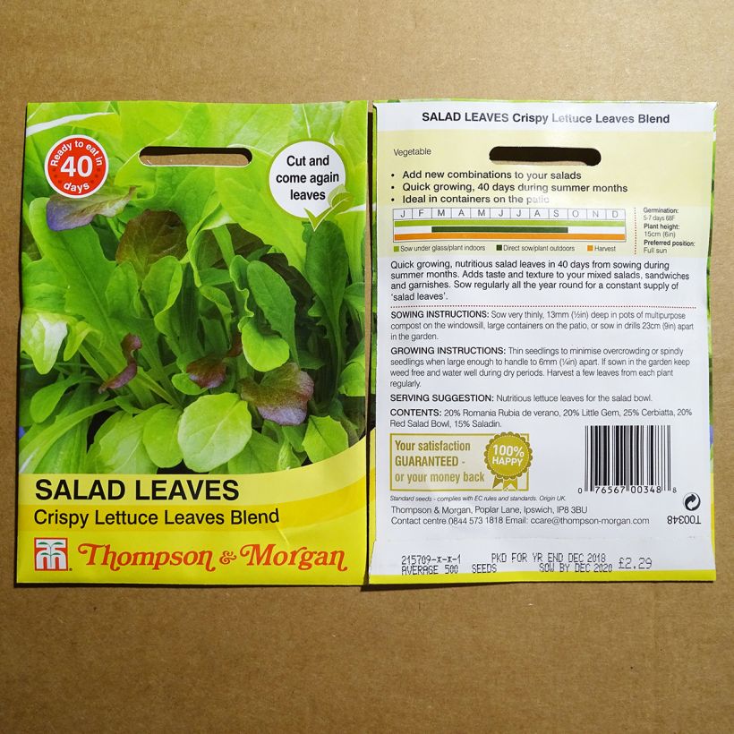 Exemplo de amostra de Salades à couper Lettuce Leaves Crunchy Blend - Mesclun die Tüte mit 1000 Samen tal como entregue
