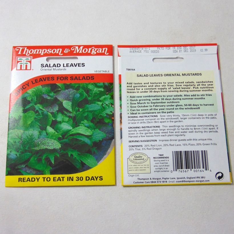 Exemplo de amostra de Salades à couper Oriental Mustards - Mesclun die Tüte mit 2000 Samen tal como entregue