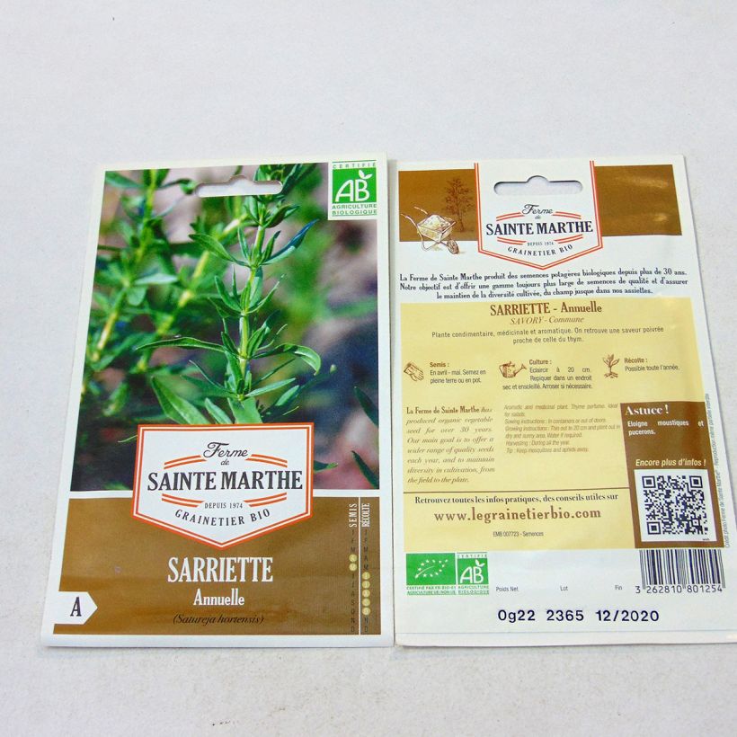 Exemplo de amostra de Sarriette annuelle Bio - Ferme de Sainte Marthe die Tüte mit 500 Samen tal como entregue