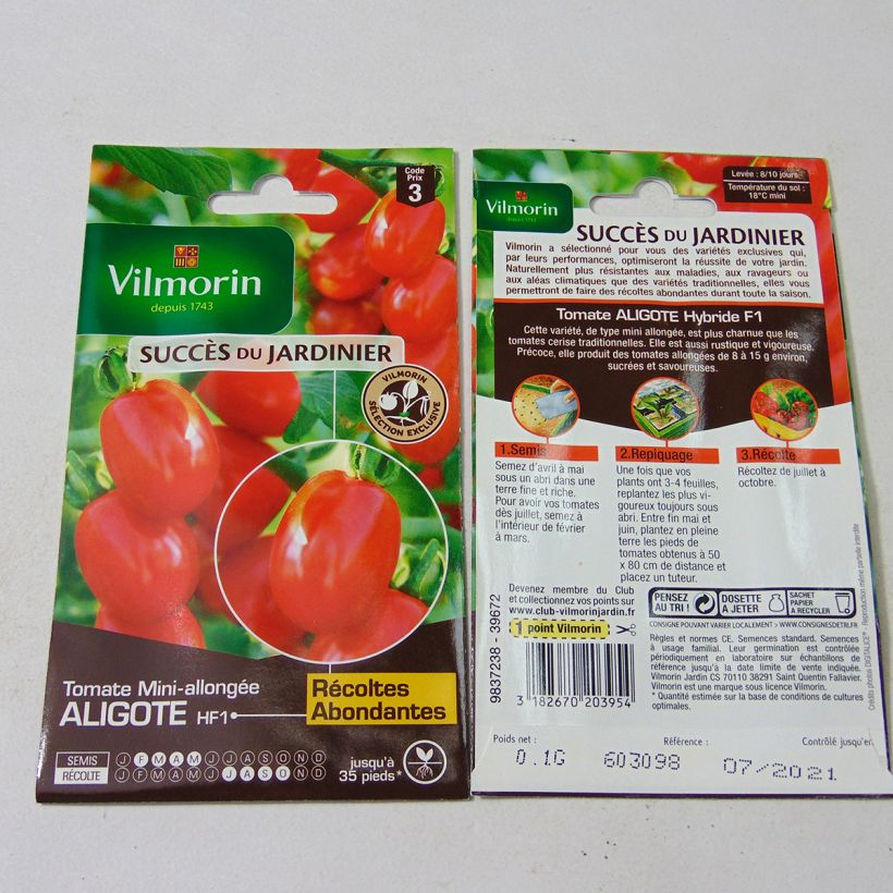 Exemplo de amostra de Tomate Aligote F1 - Vilmorin  per pack of 30 seeds (0,1g) tal como entregue