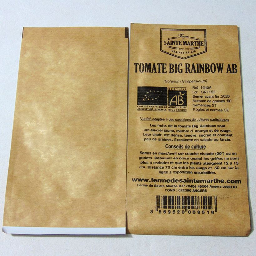 Exemplo de amostra de Tomate Big Rainbow Bio - Ferme de Sainte Marthe o saco de 50 sementes aproximadamente tal como entregue