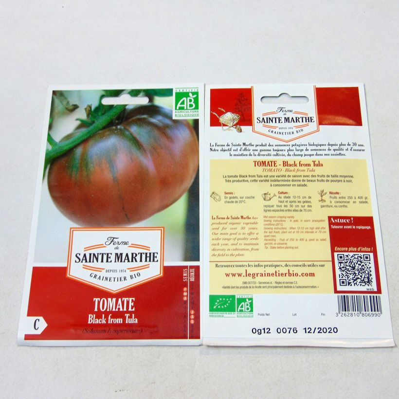 Exemplo de amostra de Tomate Black From Tula Bio - Ferme de Sainte Marthe die Tüte mit 40 Samen tal como entregue