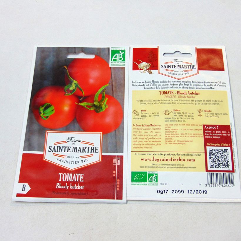 Exemplo de amostra de Tomate Bloody Butcher Bio - Ferme de Sainte Marthe die Tüte mit 60 Samen tal como entregue