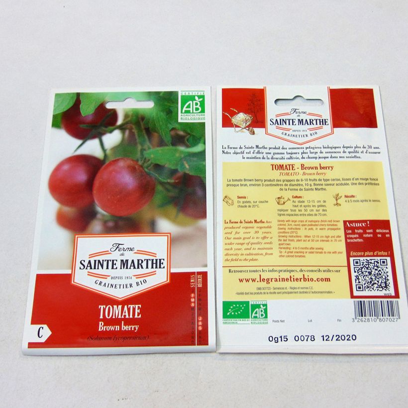 Exemplo de amostra de Tomate Brown Berry Bio - Ferme de Sainte Marthe die Tüte mit 50 Samen tal como entregue