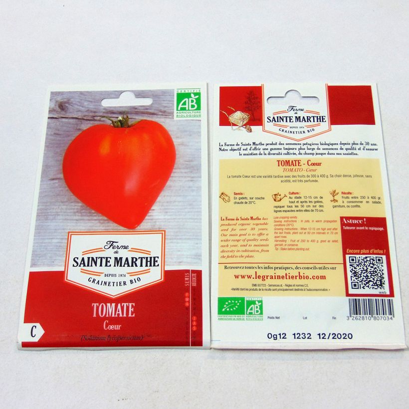 Exemplo de amostra de Tomate Coeur Bio - Ferme de Sainte Marthe die Tüte mit 30 Samen tal como entregue