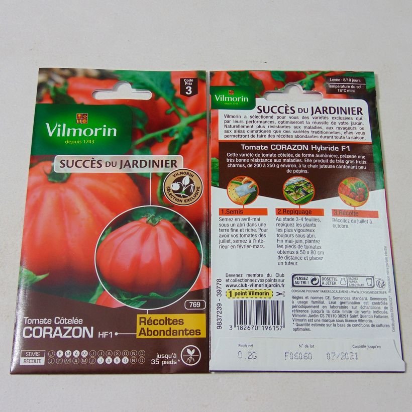 Exemplo de amostra de Tomate Corazon F1 - Vilmorin - Cœur de bœuf  hybride  die Tüte mit 35 Samen (0.2g) tal como entregue
