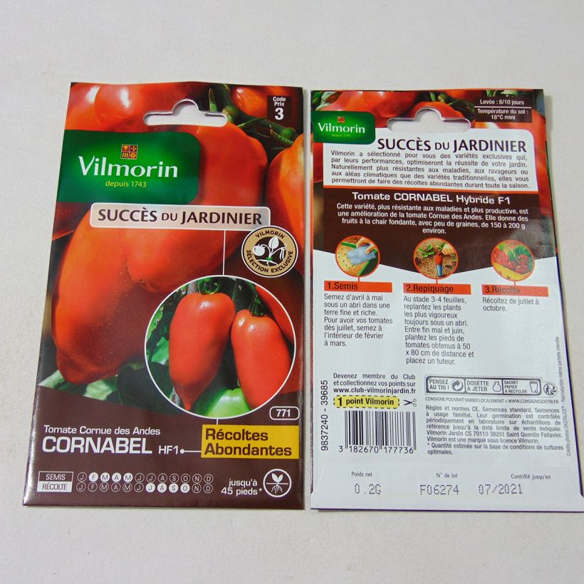 Exemplo de amostra de Tomate Cornabel F1 - Vilmorin per pack of 60 seeds (0.2g) tal como entregue