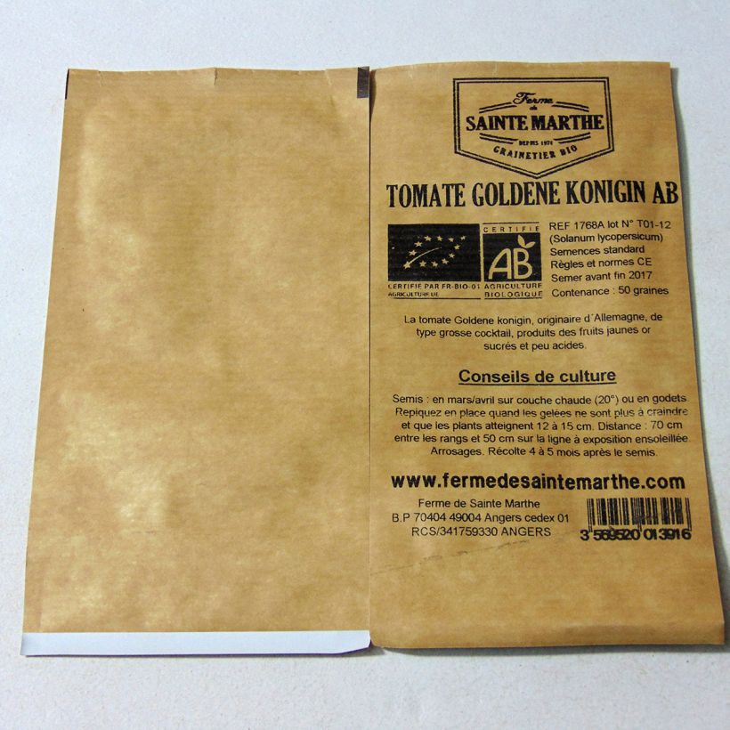 Exemplo de amostra de Tomate Goldene Königin Bio - Ferme de Sainte Marthe - Tomate Reine d'or die Tüte mit 50 Samen tal como entregue